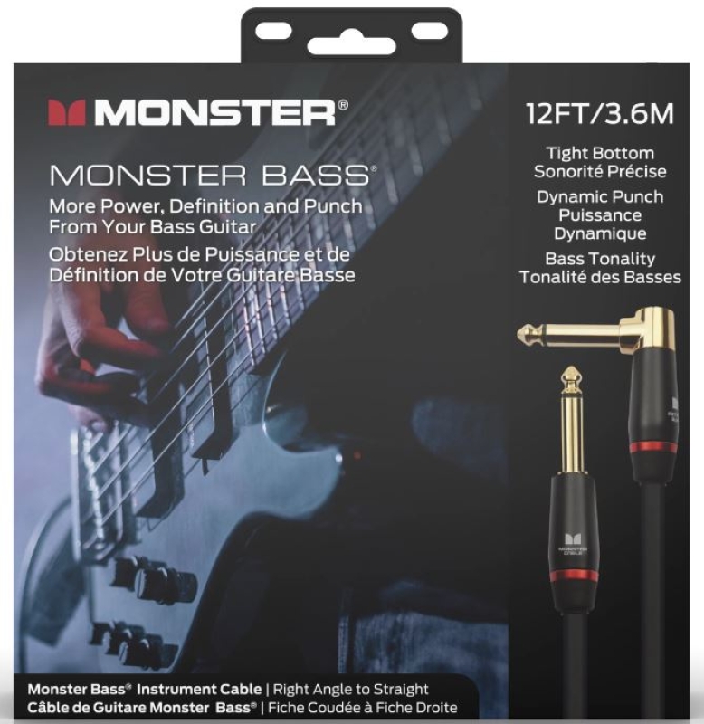Monster Cable Prolink Bass 12 Instrumentenkabel, Angled to Straight 1/4" Plugs, 3.60m
